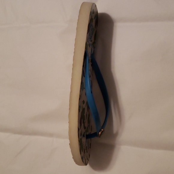Tory Burch Flip Flops Turquoise Thong Turquoise/Green Floral Print Footbed Sz 7 - Picture 5 of 7